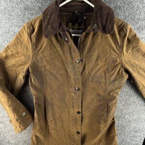 Barbour L67 Newmarket Waxed Jacket Women Zip US Size 4 Cotton Canvas Wool Lined